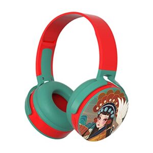 bluetooth-compatible headphone support card playback over ear chinese opera print bluetooth-compatible sport gaming headphone for running green