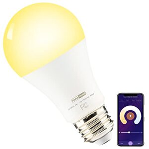 hvs smart light bulbs,9w a19 e26 dimmable tunable cool warm white led light bulb 2500k-6500k, app control 2.4ghz wifi bluetooth assist connection, work with alexa/google assistant 1 pack