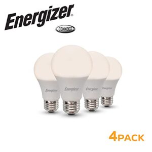 Energizer Connect Smart A19 LED Warm White Light Bulb with Voice Control and Remote Access Through Your Smartphone | Compatible with Alexa and Google Assistant, 4 Pack