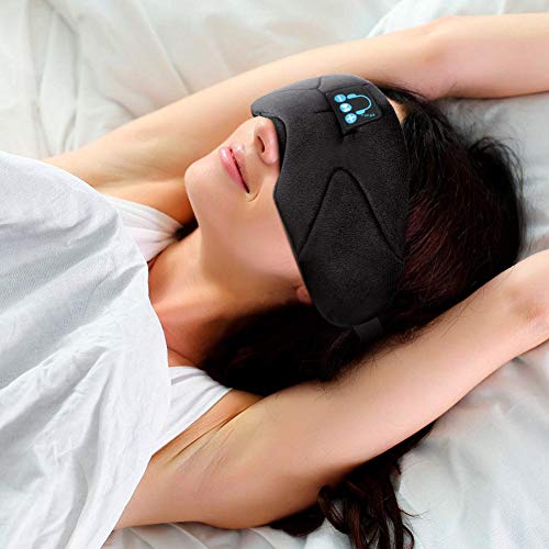 BearsFire Sleep Eye Mask with Wireless Bluetooth Headphones Washable Soft Cotton Music Sleep Eye Shades Wireless Headband Sport Headsets with Stereo Speakers Microphone for Travel Siesta Yoga (Black)