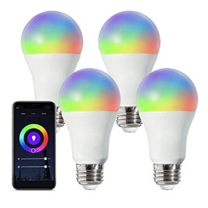 alampever smart light bulbs,led rgbcw color changing light bulb,wifi 2.4g,compatible with alexa,google home assistant,9w(60w equivalent),e26 base,a19 type,4-pack