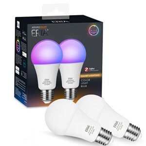 eria zigbee color a19 smart bulb compatible, alexa, google assistant and zigbee hubs (2-pack)