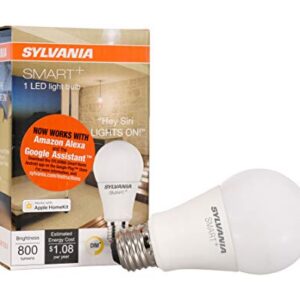 SYLVANIA SMART+ Bluetooth Soft White A19 LED Bulb, Compatible with Alexa, Apple HomeKit and Google Assistant, 1 pack