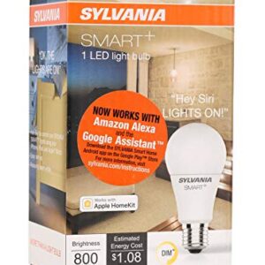 SYLVANIA SMART+ Bluetooth Soft White A19 LED Bulb, Compatible with Alexa, Apple HomeKit and Google Assistant, 1 pack