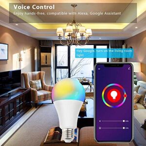 Smart WiFi Bulb,Smartlife APP,LED RGB Color Changing, 2700K-6500K, No Hub Required, A19 E26 Tuya 10W (100W Equivalent) LED Light Bulb,Pack of 2