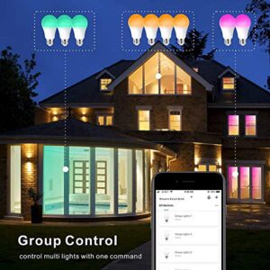 Smart WiFi Bulb,Smartlife APP,LED RGB Color Changing, 2700K-6500K, No Hub Required, A19 E26 Tuya 10W (100W Equivalent) LED Light Bulb,Pack of 2