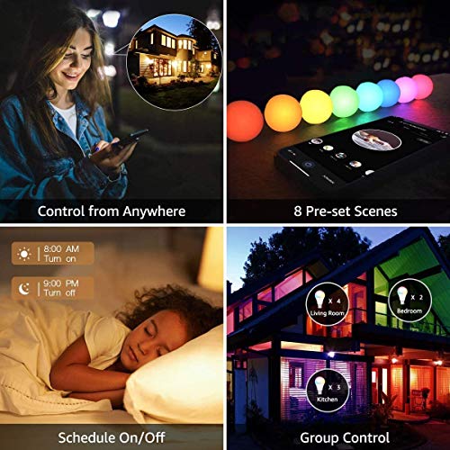 Smart WiFi Bulb,Smartlife APP,LED RGB Color Changing, 2700K-6500K, No Hub Required, A19 E26 Tuya 10W (100W Equivalent) LED Light Bulb,Pack of 2