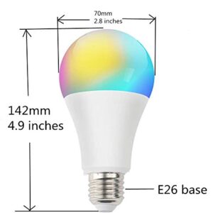 Smart WiFi Bulb,Smartlife APP,LED RGB Color Changing, 2700K-6500K, No Hub Required, A19 E26 Tuya 10W (100W Equivalent) LED Light Bulb,Pack of 2