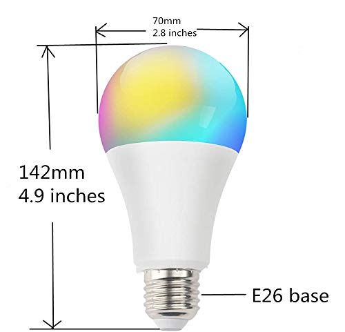 Smart WiFi Bulb,Smartlife APP,LED RGB Color Changing, 2700K-6500K, No Hub Required, A19 E26 Tuya 10W (100W Equivalent) LED Light Bulb,Pack of 2