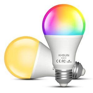 khsuin smart light bulbs,dimmable 2700k-6500k rgbcw color changing alexa light bulb works with alexa,echo,google home,e26 a19 wifi light bulbs(80w equivalent)amazon certified alexa smart bulb,2 pack