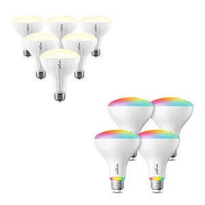 br30 soft white zigbee bulb bundle with br30 color zigbee bulb, smart light bulb compatible with alexa, google home, smartthings, indoor flood light for cans, 650 lm e26, smart hub required