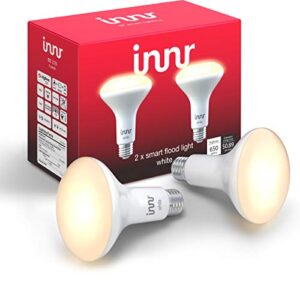 innr zigbee smart bulb, smart flood light white, works with philips hue, alexa, hey google, smartthings (hub required), dimmable, warm white led light bulb br30 with e26 base, 2-pack, be 220-2