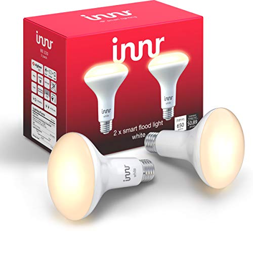 innr Zigbee Smart Bulb, Smart Flood Light White, Works with Philips Hue, Alexa, Hey Google, SmartThings (Hub Required), Dimmable, Warm White LED Light Bulb BR30 with E26 Base, 2-Pack, BE 220-2