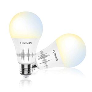 lumiman smart light bulbs that works with alexa and google home e26 a19, 800 lumen, wifi led light bulb dimmable warm white& cool white (2700k-6500k) 7w, no hub required, 2 pack