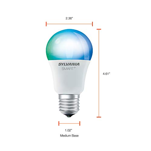 SYLVANIA SMART+ Bluetooth Full Color and Tunable White A19 LED Bulb, Fully Dimmable, Compatible with Alexa, Apple HomeKit and Google Assistant, 1 pack