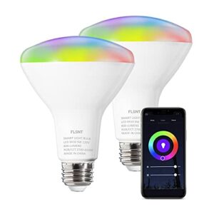 FLSNT Color Changing Smart Light Bulbs, LED WiFi 2.4G Light Bulb, Works with Alexa, Google Home Assistant, 9W(60W Equivalent), BR30, E26 Base, 2 Pack