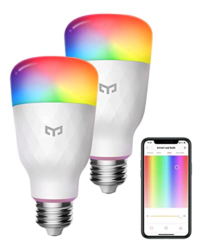 YEELIGHT Alexa Light Bulb, Smart Light Bulbs, Smart Bulbs That Work with Alexa & Google Home, Razer Chroma, A19 RGBW LED WiFi Light Bulbs No Hub Required, 60W Equivalent 900LM CRI>80 2 Pack