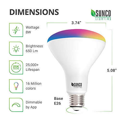 Sunco Lighting BR30 Alexa Smart Flood Light Bulbs, Color Changing LED Recessed WiFi Bulb, 8W, RGBCW, Dimmable, 650 LM, Compatible with Alexa & Google Assistant, E26 Base, No Hub Required 2 Pack