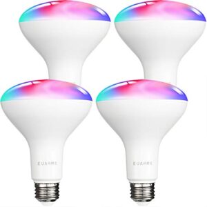 euarne smart light bulb led e26 br30 screw bulb, compatible with alexa, google home, wifi color changing rgb+cw 8w dimmable multicolor, no hub required, 4 pack, only for 2.4ghz
