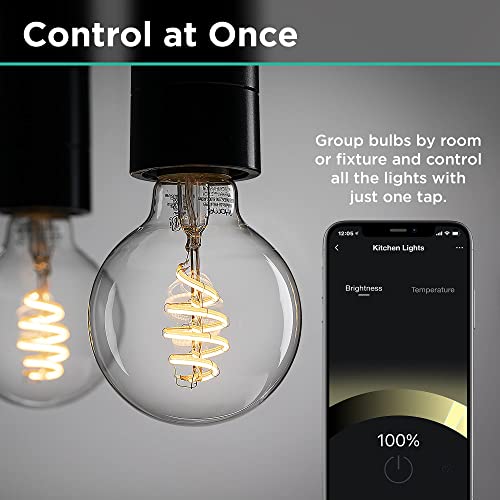 iHome Spectra Smart Spiral Edison Bulb, G25/E26 LED White Lights, 400 Lumens, 5.5W (40W Equivalent), Tunable and Dimmable White WiFi Smart Bulb, Works with Alexa and Google Home, 2 Pack