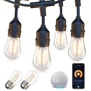 xmcosy+ outdoor string lights, 98 ft smart patio lights led string lights, 30 dimmable edison shatterproof bulbs, wifi control, work with alexa, waterproof string lights for outside bistro porch