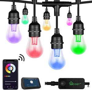 xmcosy+ outdoor string lights, 98 ft smart rgb patio lights, app & wifi control led string lights works with alexa, ip65 waterproof color changing rgbw outdoor lights with 30 dimmable led bulbs