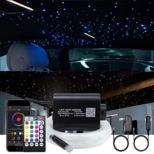 AKEPO 16W Fiber Optic Lights Star Ceiling Light Kit APP Control for Car & Home,Fibre Optical Cable Strands 150pcs 0.75mm 6.5ft/2m+28key Musical Remote Control