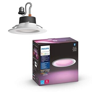philips hue white and color ambiance smart retrofit recessed downlight 4″, bluetooth & zigbee compatible (hue hub optional), smart ceiling lighting, 1-pack