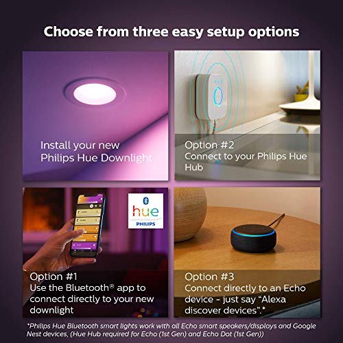 Philips Hue White and Color Ambiance Smart Retrofit Recessed Downlight 4", Bluetooth & Zigbee Compatible (Hue Hub Optional), Smart Ceiling Lighting, 1-Pack