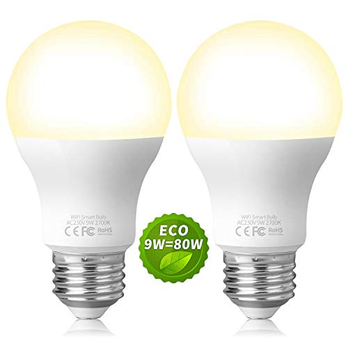 Fitop Smart Light Bulbs, Dimmable LED Bulb Work with Alexa & Google Assistant, WiFi+Bluetooth Smart Bulbs, A19 E26 9W 120V 900lm, 2 Pack