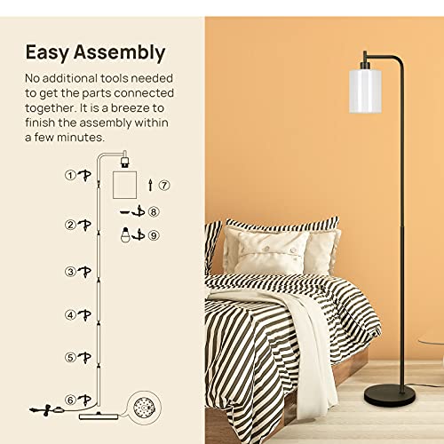 Consciot Industrial Floor Lamp, with White Jade Glass Shade, Smart WiFi E26 RGBW Dimmable LED Bulb(Warm to Daylight), Foot Switch/APP Control, Metal Standing Lamp for Living Room Bedroom Home Office