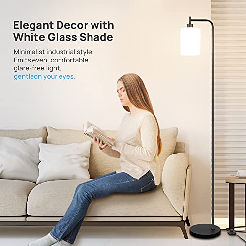 Consciot Industrial Floor Lamp, with White Jade Glass Shade, Smart WiFi E26 RGBW Dimmable LED Bulb(Warm to Daylight), Foot Switch/APP Control, Metal Standing Lamp for Living Room Bedroom Home Office