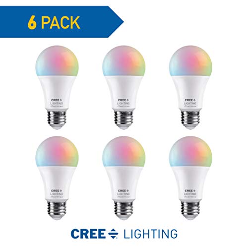 Cree Lighting Connected Max Smart Led Bulb A19 60W Tunable White + Color Changing, 2.4 Ghz, Compatible With Alexa And Google Home, No Hub Required, Bluetooth + Wifi, 6Pk