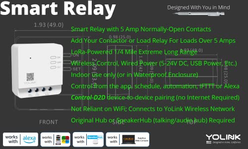 YoLink Relay, YoLink 1/4 Mile Super Long Range Smart Relay Compatible with Alexa, Google, and IFTTT, Max. 5 amps - YoLink Hub Required