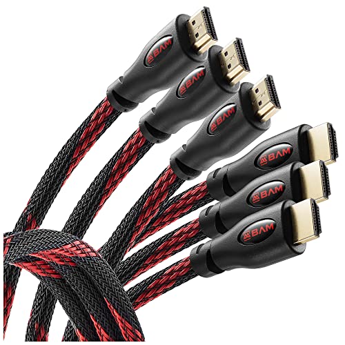 BAM 3 Pack High Speed 4K HDMI Cables - 3' Long