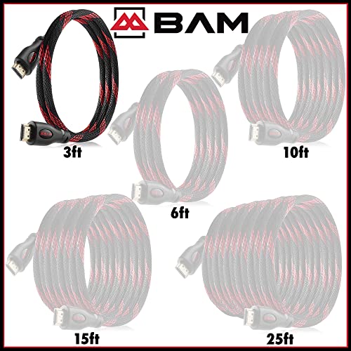 BAM 3 Pack High Speed 4K HDMI Cables - 3' Long