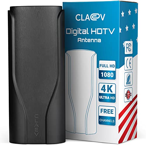 [Newest 2023 Chip] HDTV Antenna; Long Range 300 Miles Reception, Black Indoor/Outdoor Antenna; Built-in Amplifier for Signal Boost; 29.5 ft Coax Cable; Supports All HD Digital TV formats; Claev USA