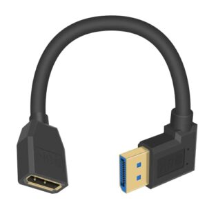 poyiccot right angle displayport 1.4 cable, 90 degree displayport extension cable (8k/60hz, 4k/144hz), short displayport male to female dp 1.4 cable cord, display port 32.4gbps for pc, laptop, 15cm