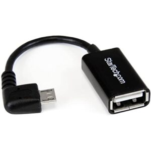 startech.com 5in right angle micro usb to usb otg host adapter m/f – angled micro usb male to usb a female on-the-go host cable adapter (uusbotgra) , black