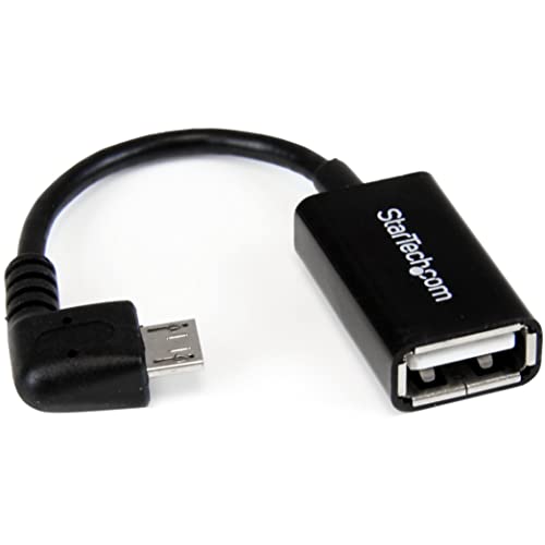 StarTech.com 5in Right Angle Micro USB to USB OTG Host Adapter M/F - Angled Micro USB Male to USB A Female On-The-Go Host Cable Adapter (UUSBOTGRA) , Black