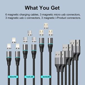 NetDot 3in1 Fast Charging Magnetic Charging Cable,Gen12 6 Pack (1/1/3.3/3.3/6.6/6.6ft) Max 18W Magnetic Phone Charger and Data Transfer Magnetic Charger for Micro USB, USB-C/Type c and i-Product