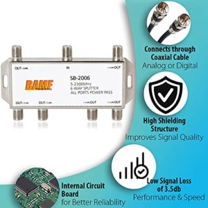 BAMF 6 Way Coaxial Cable Splitter, Bi-Directional Coax MoCA 5-2300MHz, RG6 Compatible, Nickel Plated Cable Splitter 2 Way Internet and TV Splitter, Satellite, Antenna, Analog/Digital Connections
