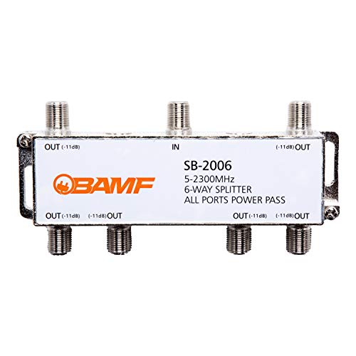 BAMF 6 Way Coaxial Cable Splitter, Bi-Directional Coax MoCA 5-2300MHz, RG6 Compatible, Nickel Plated Cable Splitter 2 Way Internet and TV Splitter, Satellite, Antenna, Analog/Digital Connections