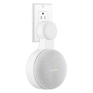 caremoo google nest mini wall mount holder, space-saving design outlet mount, perfect cord management for google nest mini 2nd generation (white)