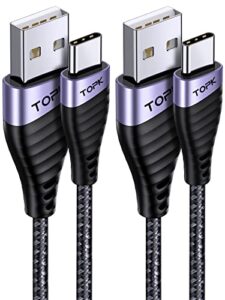 topk usb c cable, [2-pack, 6ft] 3a fast charging usb a to type c charging cable premium nylon usb cable compatible with samsung galaxy s10 s10+ s20 s9 s8 and other usb c charger