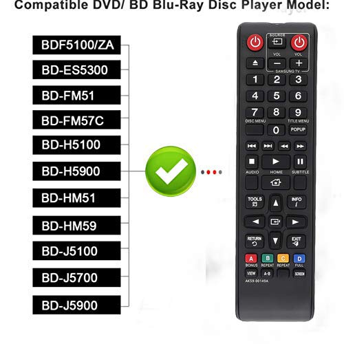 AK59-00149A Replacement Remote Samsung DVD blu ray Player for Samsung DVD BLU RAY DISC Player BD-J5700 BD-J5100 BD-ES5000 BD-ES5300 BD-F5100 BD-FM57C BD-HM59