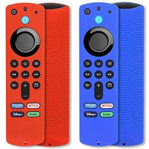 [2 pack] pinowu firestick remote cover compatible with fire tv stick 4k max alexa voice remote (3rd gen), anti slip silicone protective case cover with lanyard (red & blue)