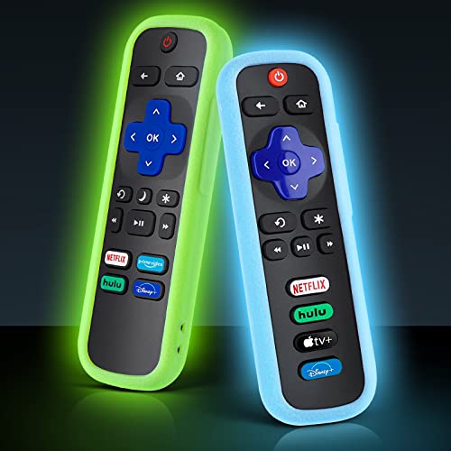 ONEBOM Roku Remote Cover-（2 Pack） Battery Cover for TCL Roku Smart TV Steaming Stick Remote, Silicone Roku tv Remote Case Glow in The Dark （All Can Glow）