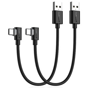 sunguy usb c 90 degree cable, [2-pack, 1ft] short right angle 3a usb 2.0 type c fast charging & sync cord compatible with samsung galaxy s21 s20 s10 s9 note 10 9, moto z / g7 and more