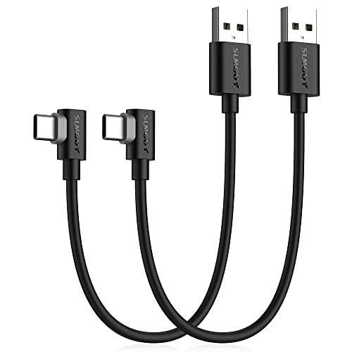 SUNGUY USB C 90 Degree Cable, [2-Pack, 1FT] Short Right Angle 3A USB 2.0 Type C Fast Charging & Sync Cord Compatible with Samsung Galaxy S21 S20 S10 S9 Note 10 9, Moto Z / G7 and More